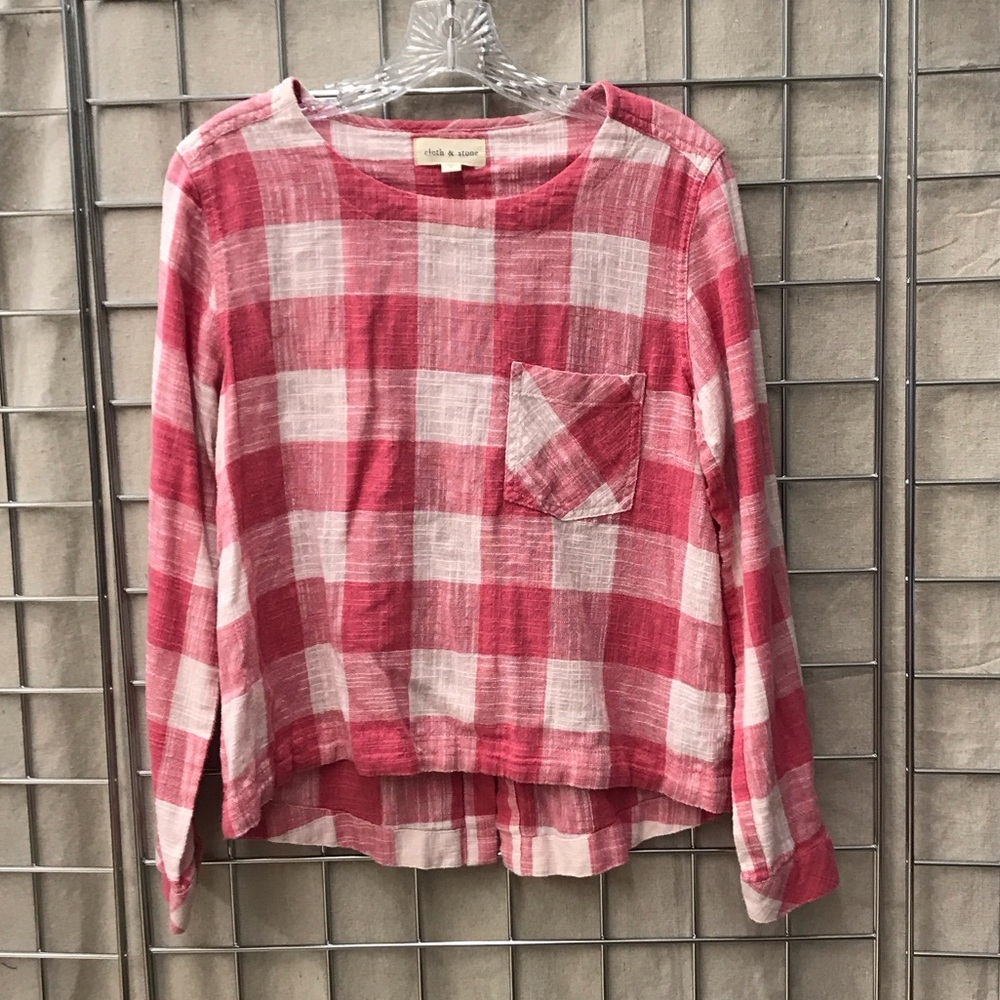 Cloth & Stone Red and Cream Plaid Blouse